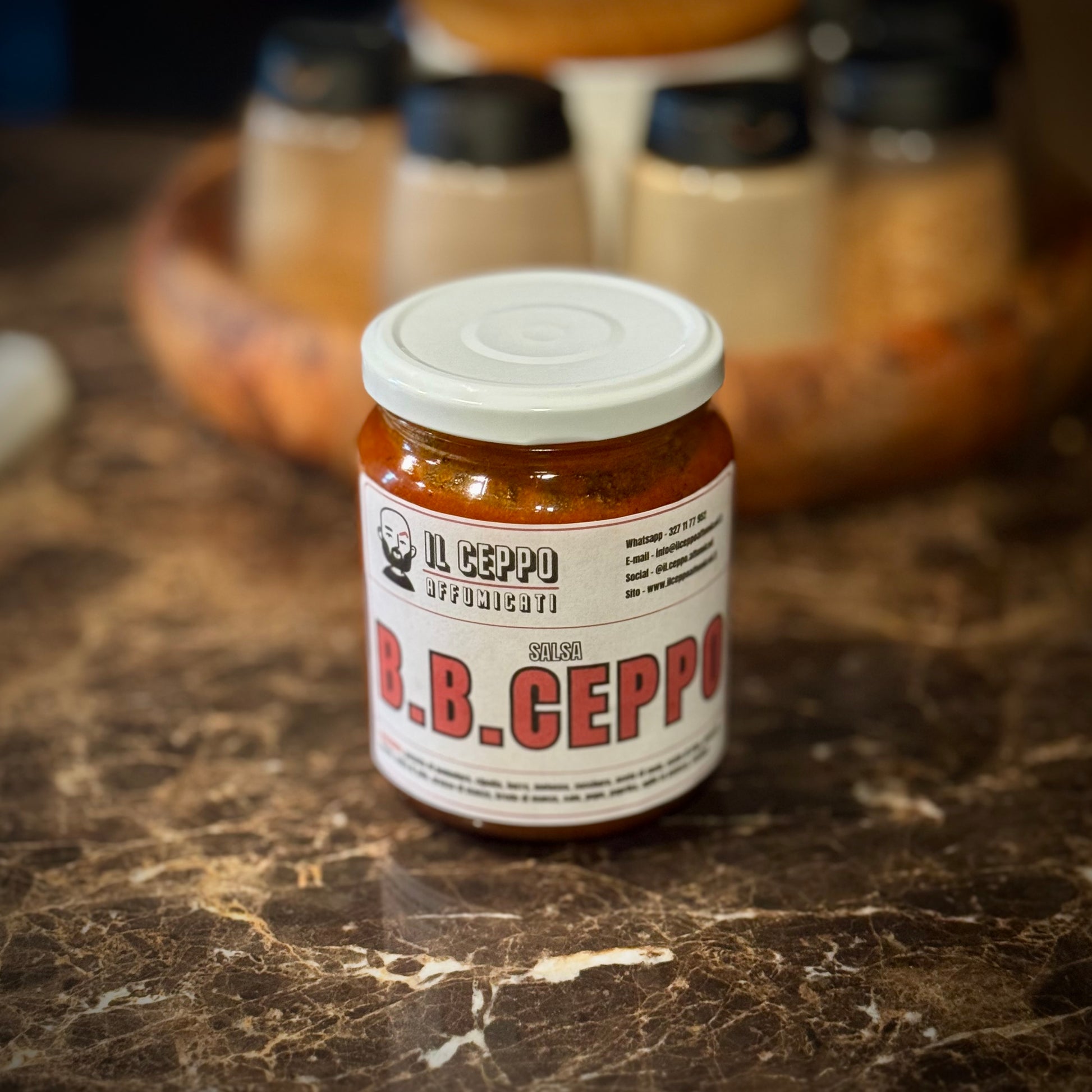 Salsa barbecue artigianale B.B.Ceppo in barattolo, ricetta Il Ceppo Affumicati ideale per pulled pork, brisket e carne affumicata