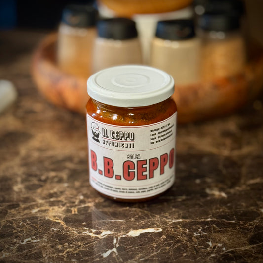 Salsa barbecue artigianale B.B.Ceppo in barattolo, ricetta Il Ceppo Affumicati ideale per pulled pork, brisket e carne affumicata